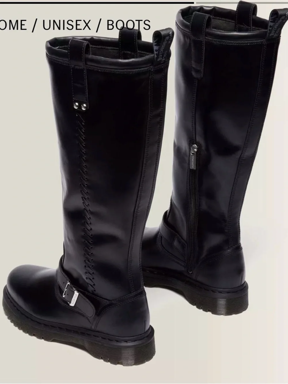 NWOT, Size 7, Dr. Martens Anistone Black Knee-High Orleans Leather Biker Boots